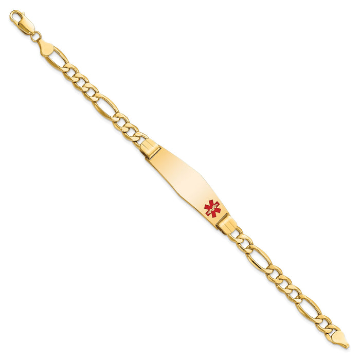 14K Semi-Solid Medical Soft Diamond Shape Red Enamel Figaro ID Bracelet-XM577FC-8