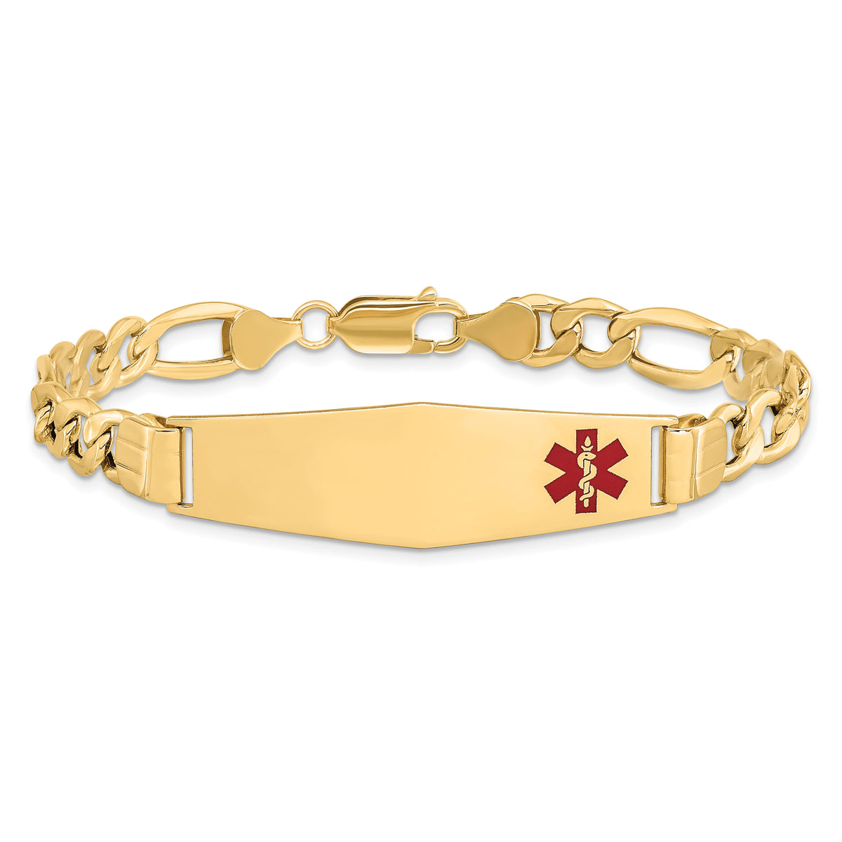 14K Semi-Solid Medical Soft Diamond Shape Red Enamel Figaro ID Bracelet-XM577FC-8