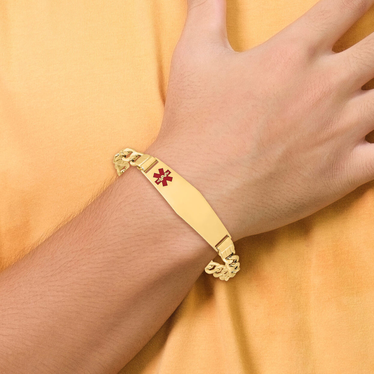 14K Semi-Solid Medical Soft Diamond Shape Red Enamel Figaro ID Bracelet-XM577FC-8