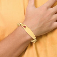 14K Semi-Solid Medical Soft Diamond Shape Red Enamel Figaro ID Bracelet-XM577FC-8