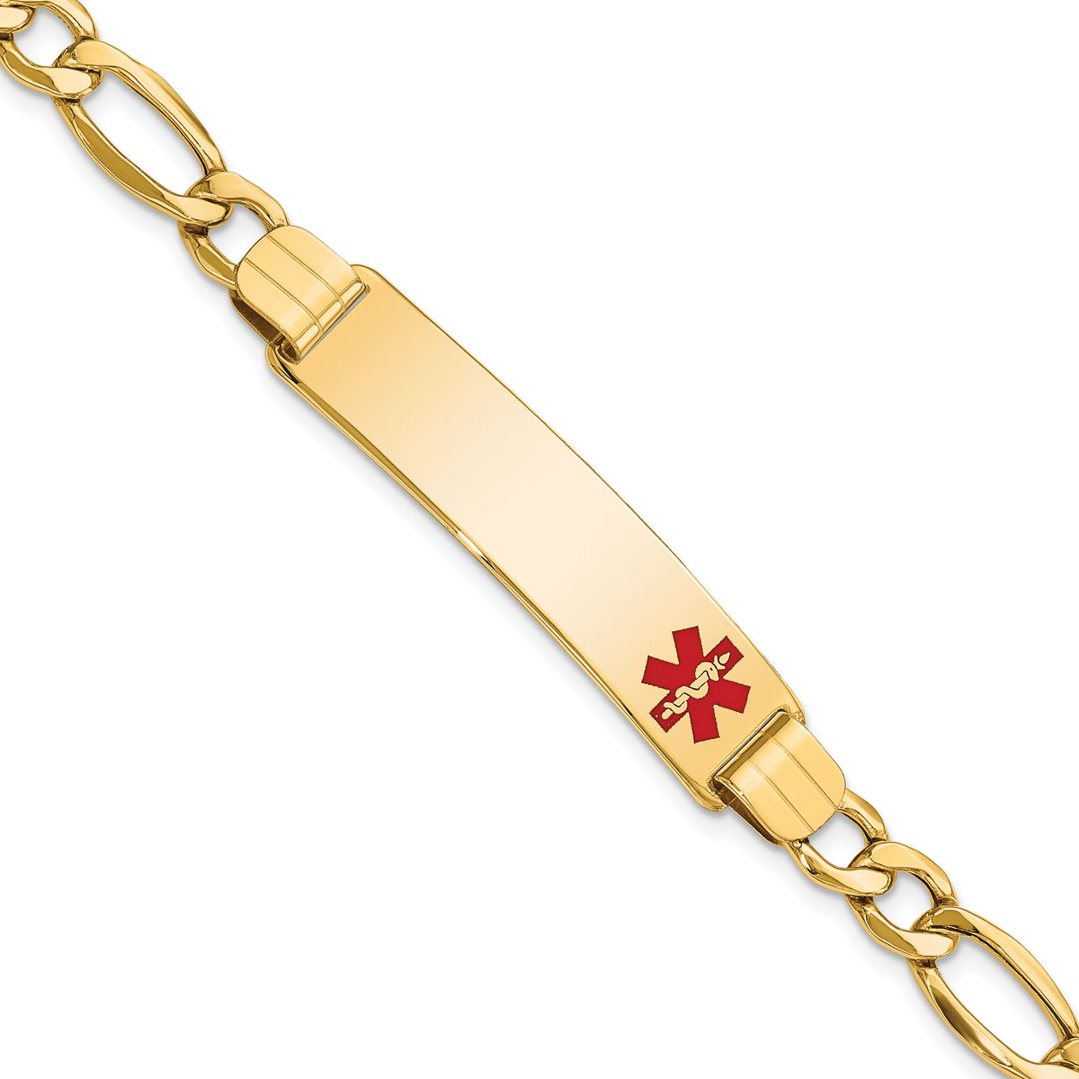14K Semi-Solid Medical Polished Red Enamel Figaro ID Bracelet-XM577FR-8