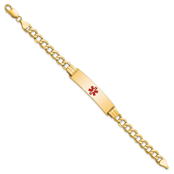 14K Semi-solid Medical Red Enamel Curb Link ID Bracelet-XM578CR-7