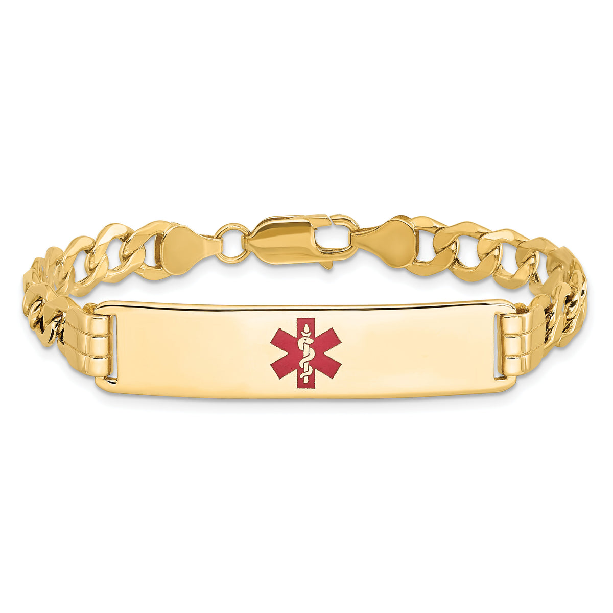 14K Semi-solid Medical Red Enamel Curb Link ID Bracelet-XM578CR-7