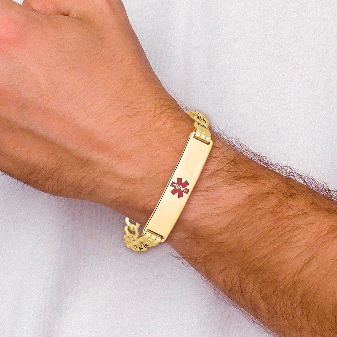 14K Semi-solid Medical Red Enamel Curb Link ID Bracelet-XM578CR-8