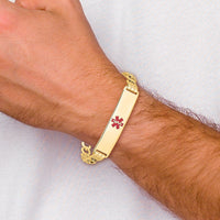 14K Semi-solid Medical Red Enamel Curb Link ID Bracelet-XM578CR-8