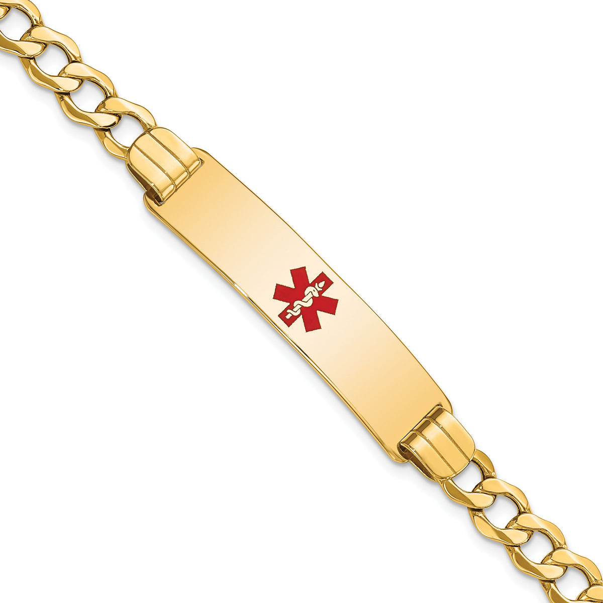14K Semi-solid Medical Red Enamel Curb Link ID Bracelet-XM578CR-7