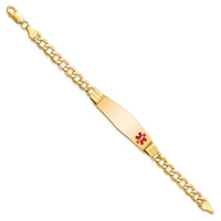 14K Semi-solid Medical Soft Diamond Shape Red Enamel Curb Link ID Bracelet-XM578FC-8