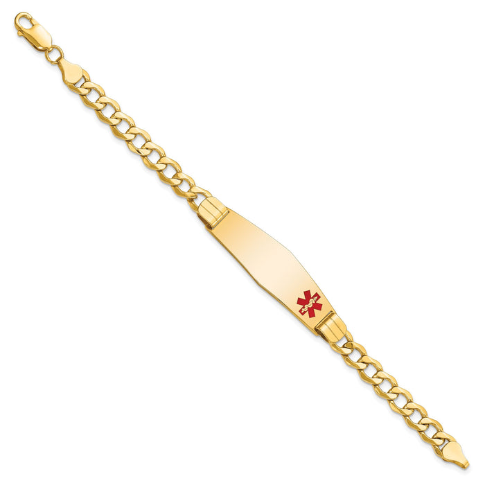 14K Semi-solid Medical Soft Diamond Shape Red Enamel Curb Link ID Bracelet-XM578FC-8