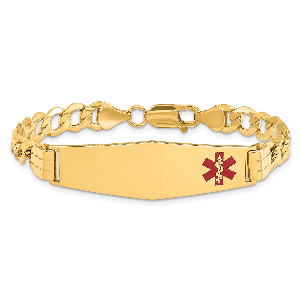 14K Semi-solid Medical Soft Diamond Shape Red Enamel Curb Link ID Bracelet-XM578FC-8