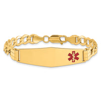 14K Semi-solid Medical Soft Diamond Shape Red Enamel Curb Link ID Bracelet-XM578FC-8