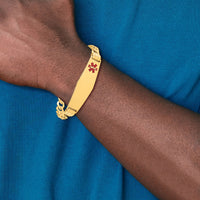 14K Semi-solid Medical Soft Diamond Shape Red Enamel Curb Link ID Bracelet-XM578FC-8
