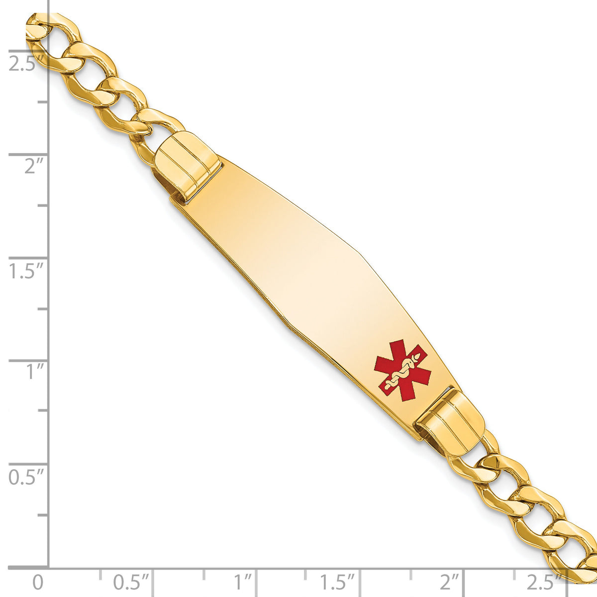 14K Semi-solid Medical Soft Diamond Shape Red Enamel Curb Link ID Bracelet-XM578FC-8