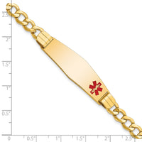 14K Semi-solid Medical Soft Diamond Shape Red Enamel Curb Link ID Bracelet-XM578FC-8