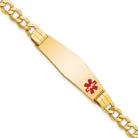 14K Semi-solid Medical Soft Diamond Shape Red Enamel Curb Link ID Bracelet-XM578FC-8