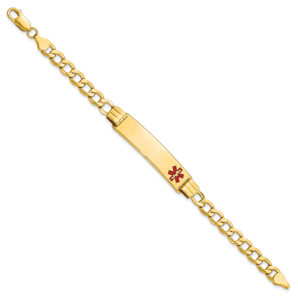 14K Semi-solid Medical Red Enamel Curb Link ID Bracelet-XM578FR-8