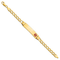 14K Semi-solid Medical Red Enamel Curb Link ID Bracelet-XM578FR-8