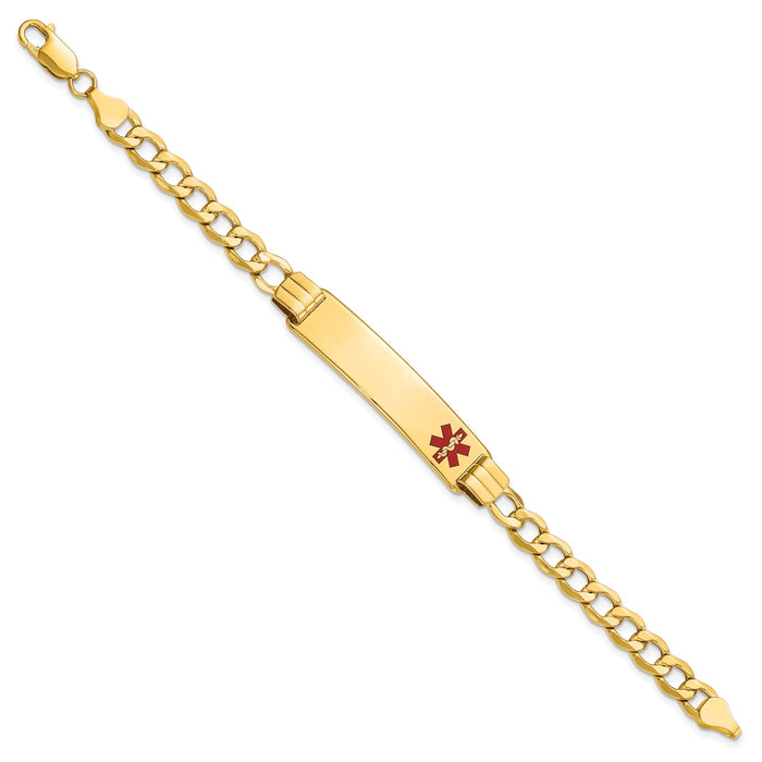 14K Semi-solid Medical Red Enamel Curb Link ID Bracelet-XM578FR-8