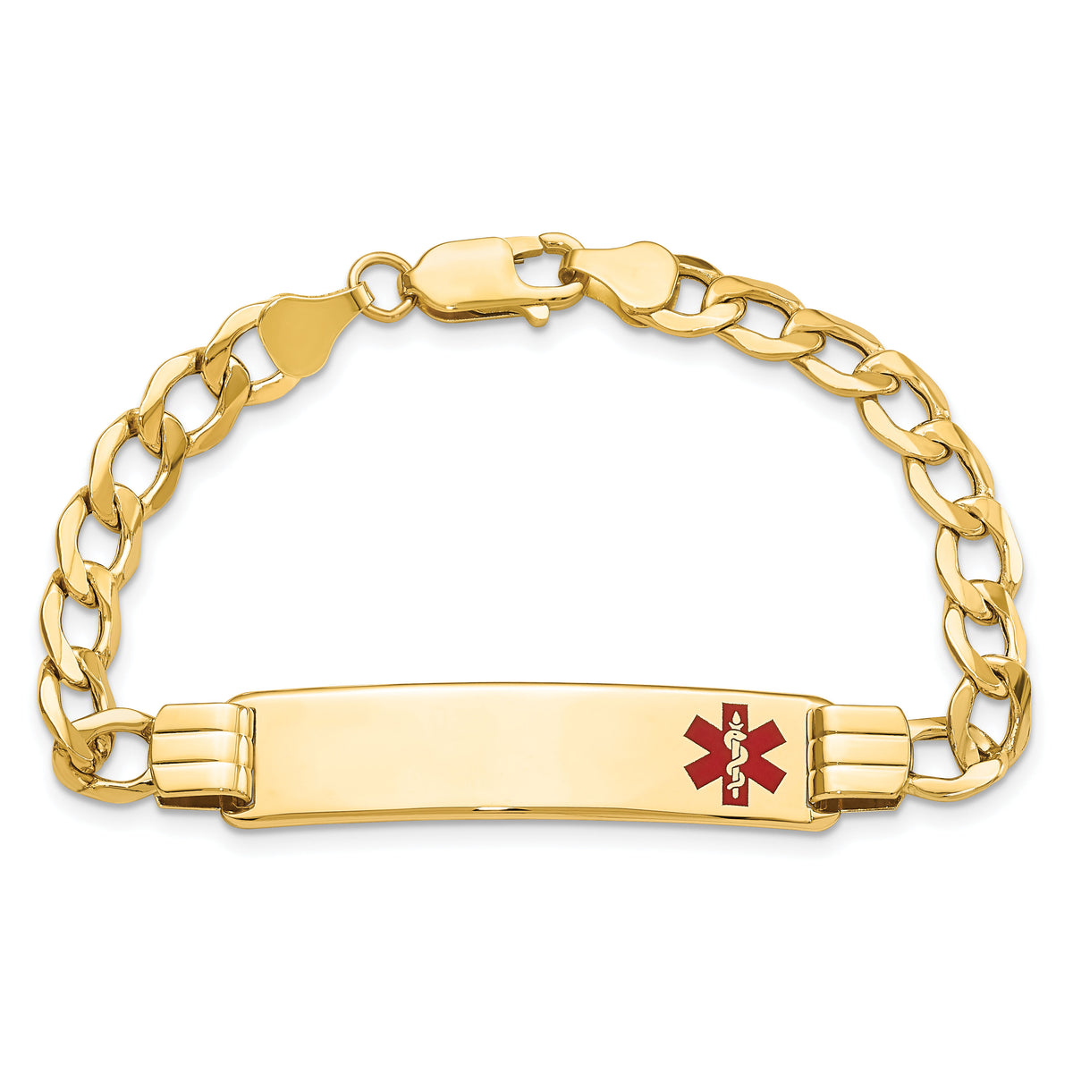 14K Semi-solid Medical Red Enamel Curb Link ID Bracelet-XM578FR-8
