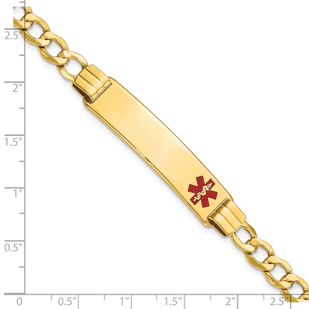 14K Semi-solid Medical Red Enamel Curb Link ID Bracelet-XM578FR-8
