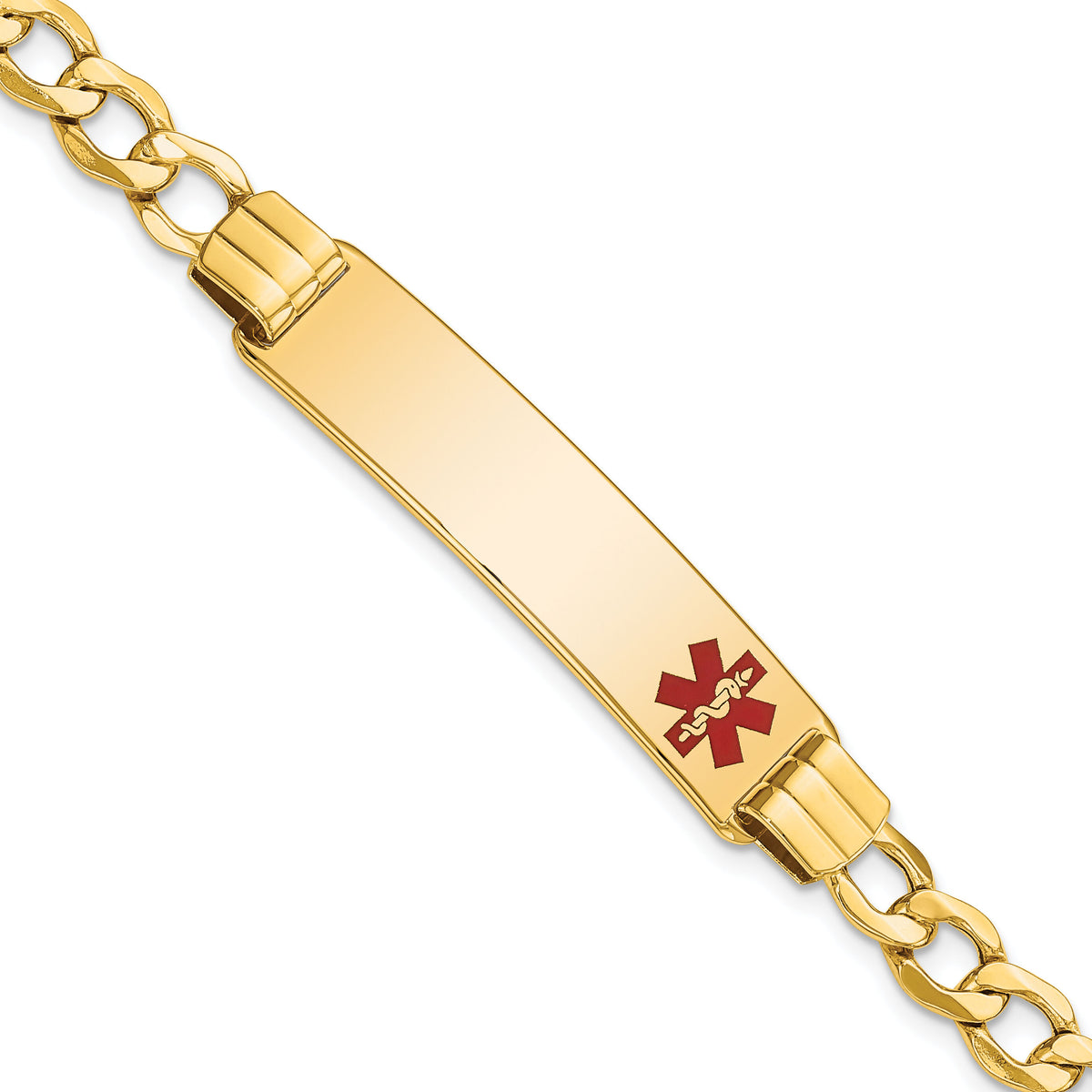 14K Semi-solid Medical Red Enamel Curb Link ID Bracelet-XM578FR-8