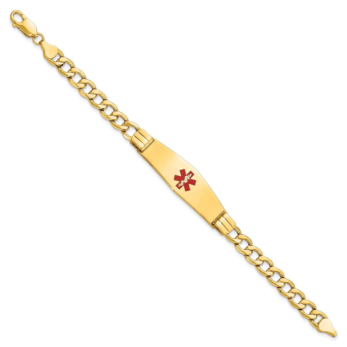 14K Semi-solid Medical Soft Diamond Shape Red Enamel Curb Link ID Bracelet-XM579CC-8