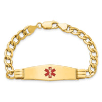 14K Semi-solid Medical Soft Diamond Shape Red Enamel Curb Link ID Bracelet-XM579CC-8