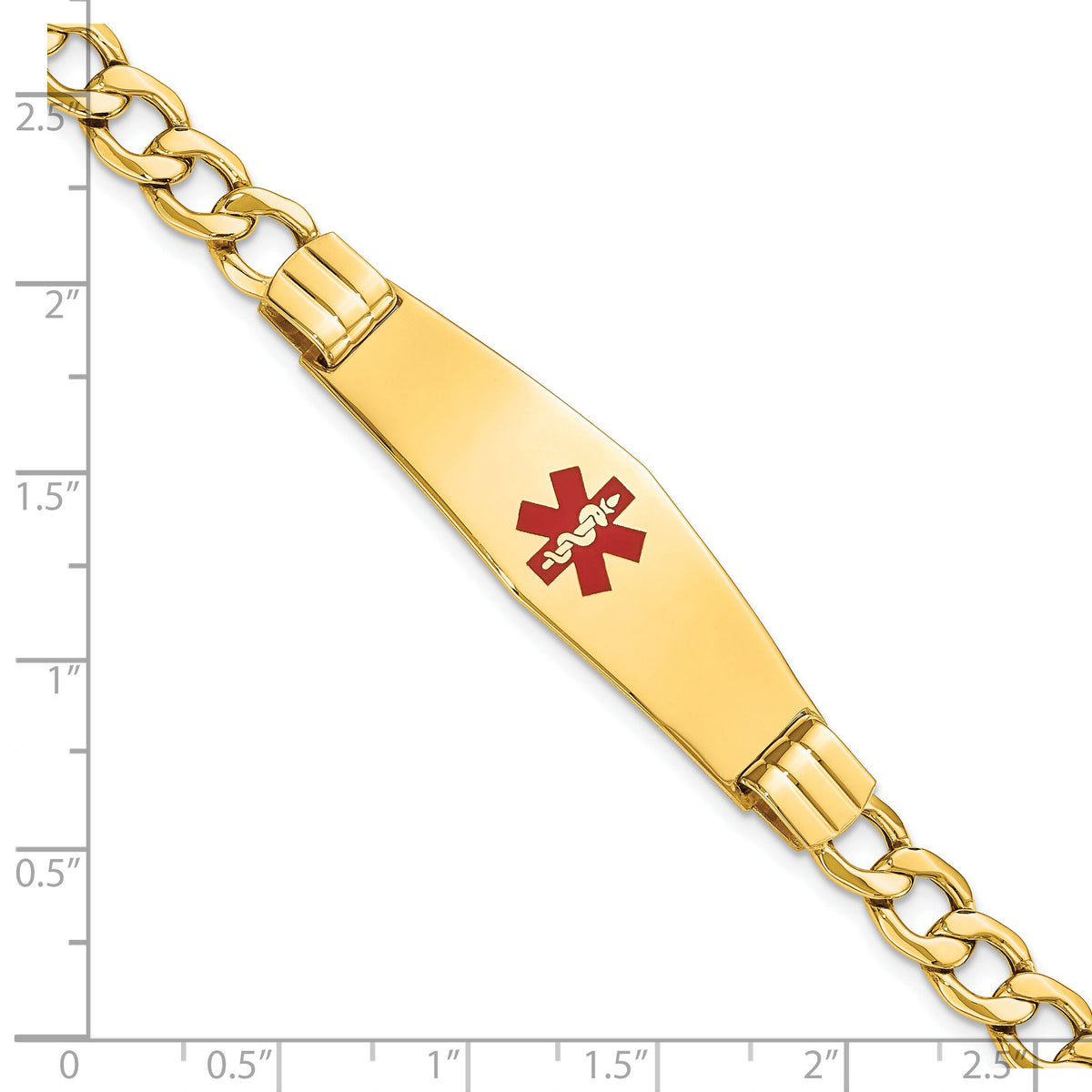 14K Semi-solid Medical Soft Diamond Shape Red Enamel Curb Link ID Bracelet-XM579CC-8