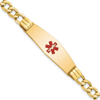 14K Semi-solid Medical Soft Diamond Shape Red Enamel Curb Link ID Bracelet-XM579CC-7
