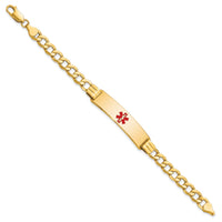 14K Semi-solid Medical Red Enamel Curb Link ID Bracelet-XM579CR-7