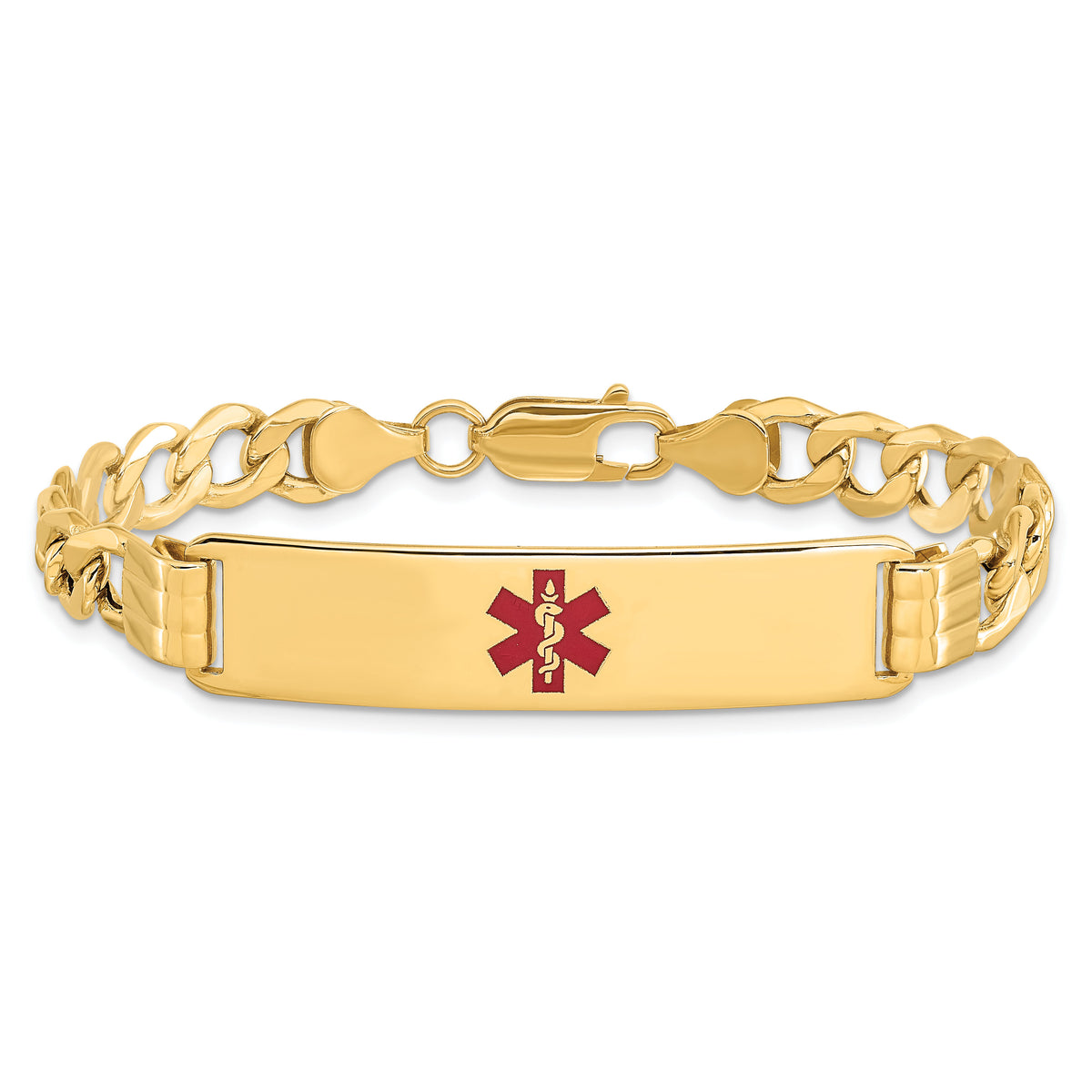 14K Semi-solid Medical Red Enamel Curb Link ID Bracelet-XM579CR-7