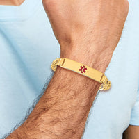 14K Semi-solid Medical Red Enamel Curb Link ID Bracelet-XM579CR-7