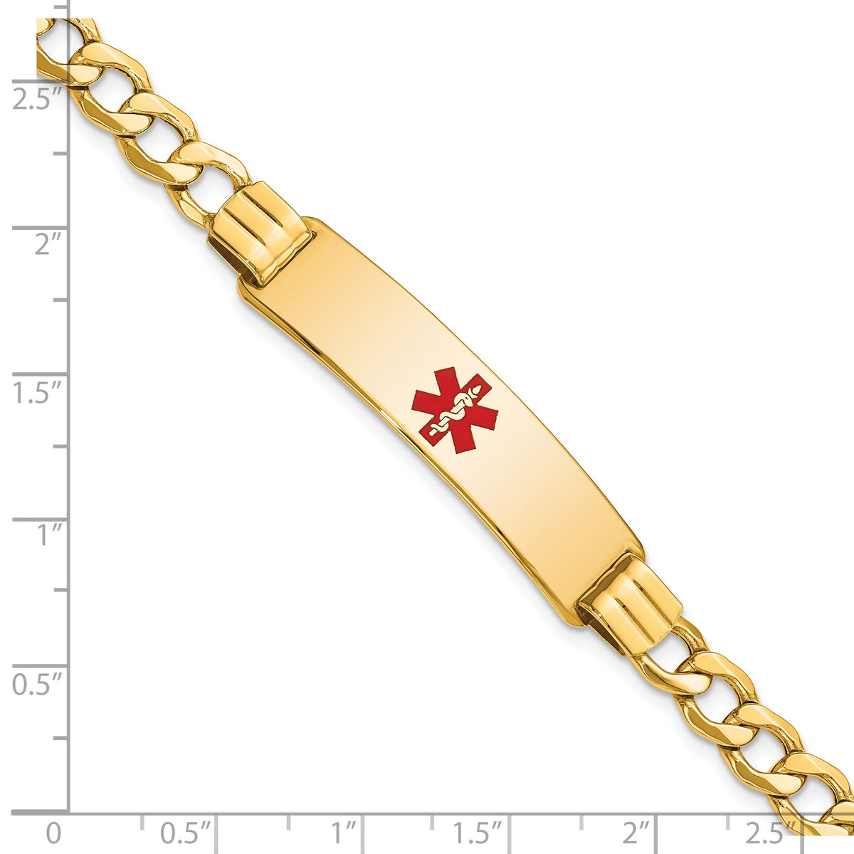 14K Semi-solid Medical Red Enamel Curb Link ID Bracelet-XM579CR-8