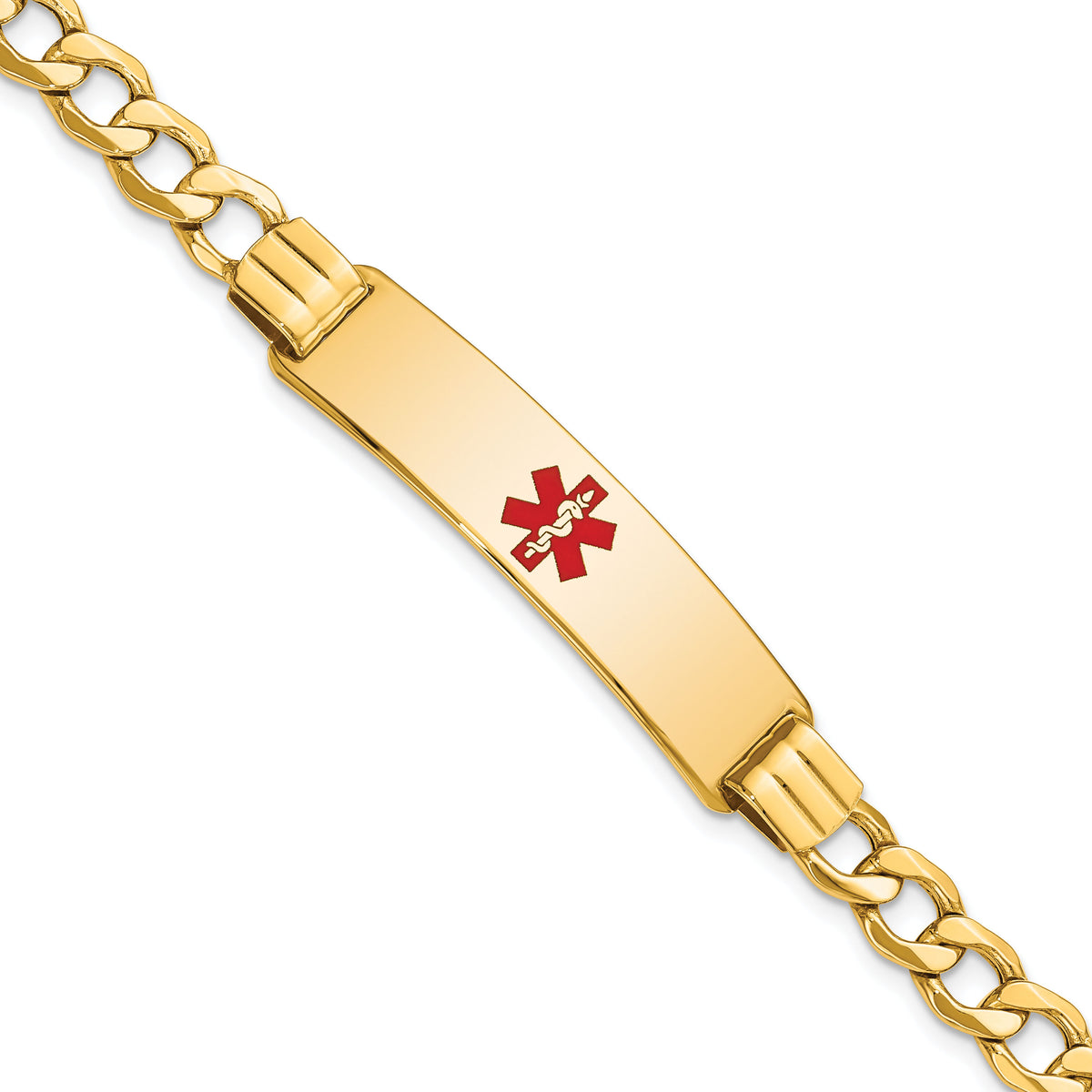 14K Semi-solid Medical Red Enamel Curb Link ID Bracelet-XM579CR-7