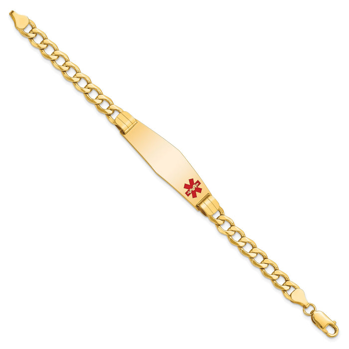 14K Semi-solid Medical Soft Diamond Shape Red Enamel Curb Link ID Bracelet-XM579FC-7