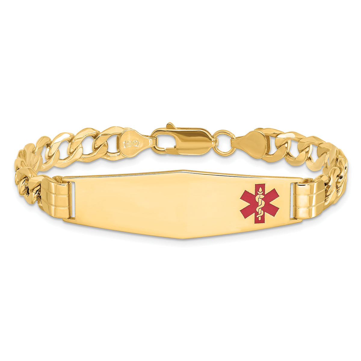 14K Semi-solid Medical Soft Diamond Shape Red Enamel Curb Link ID Bracelet-XM579FC-8