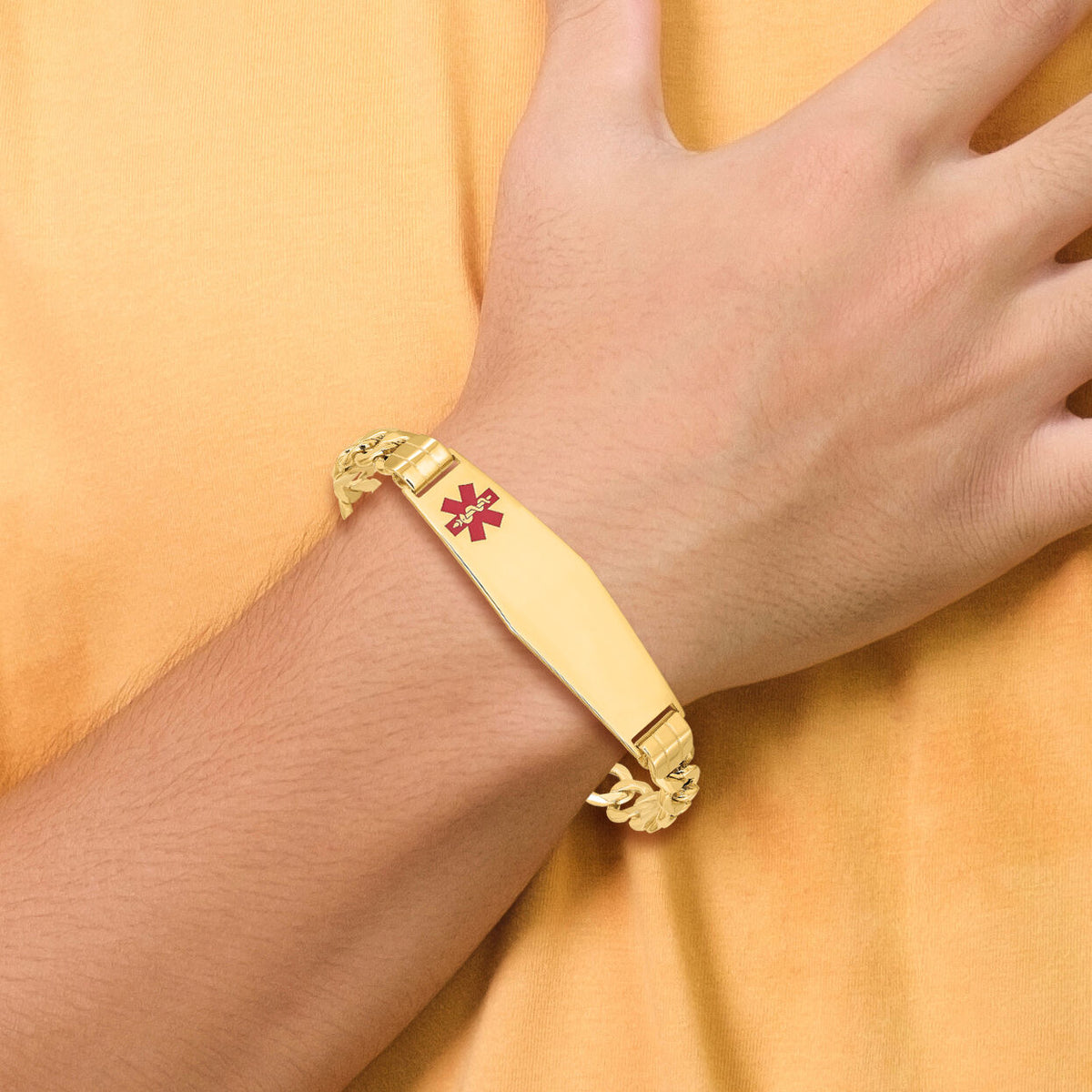14K Semi-solid Medical Soft Diamond Shape Red Enamel Curb Link ID Bracelet-XM579FC-7