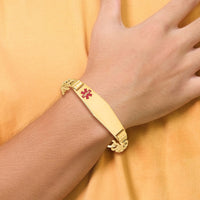 14K Semi-solid Medical Soft Diamond Shape Red Enamel Curb Link ID Bracelet-XM579FC-8