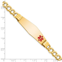 14K Semi-solid Medical Soft Diamond Shape Red Enamel Curb Link ID Bracelet-XM579FC-8