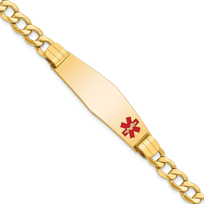 14K Semi-solid Medical Soft Diamond Shape Red Enamel Curb Link ID Bracelet-XM579FC-7