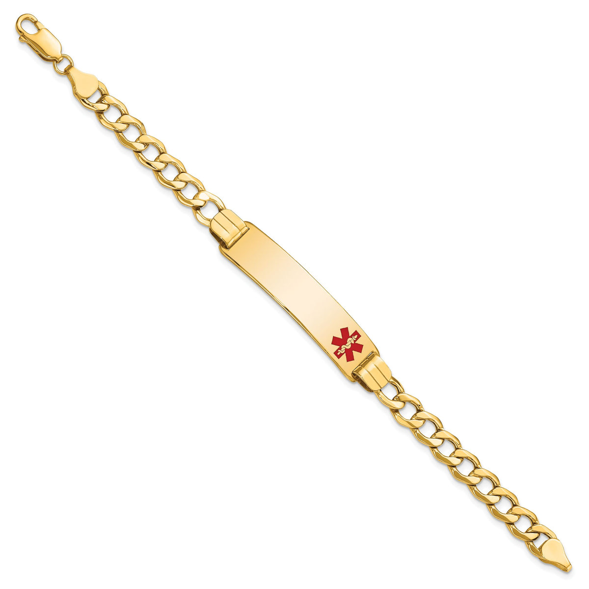 14K Semi-solid Medical Red Enamel Curb Link ID Bracelet-XM579FR-7