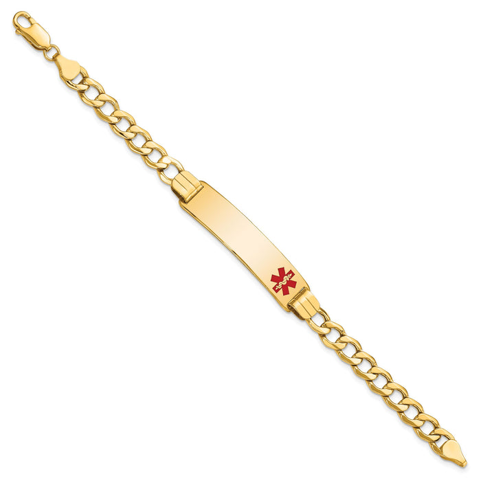 14K Semi-solid Medical Red Enamel Curb Link ID Bracelet-XM579FR-7