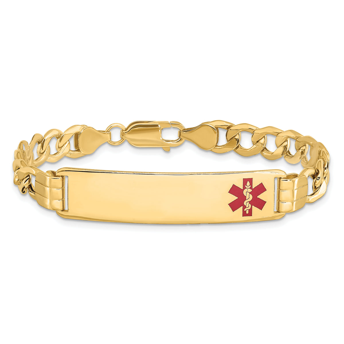 14K Semi-solid Medical Red Enamel Curb Link ID Bracelet-XM579FR-7