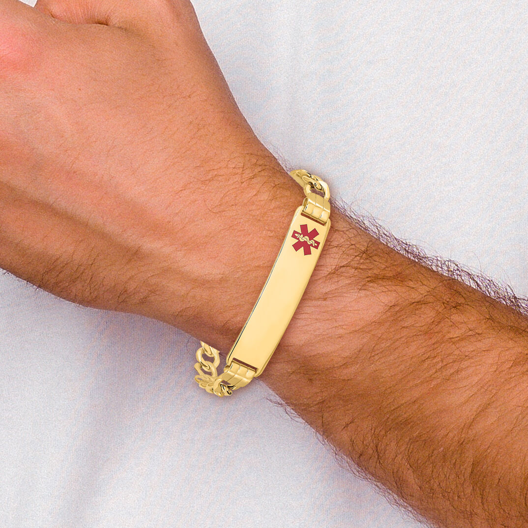 14K Semi-solid Medical Red Enamel Curb Link ID Bracelet-XM579FR-7