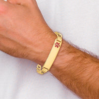 14K Semi-solid Medical Red Enamel Curb Link ID Bracelet-XM579FR-8