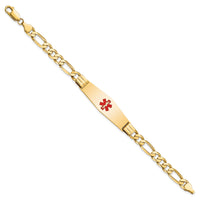 14K Medical Soft Diamond Shape Red Enamel Flat Figaro Link ID Bracelet-XM580CC-8