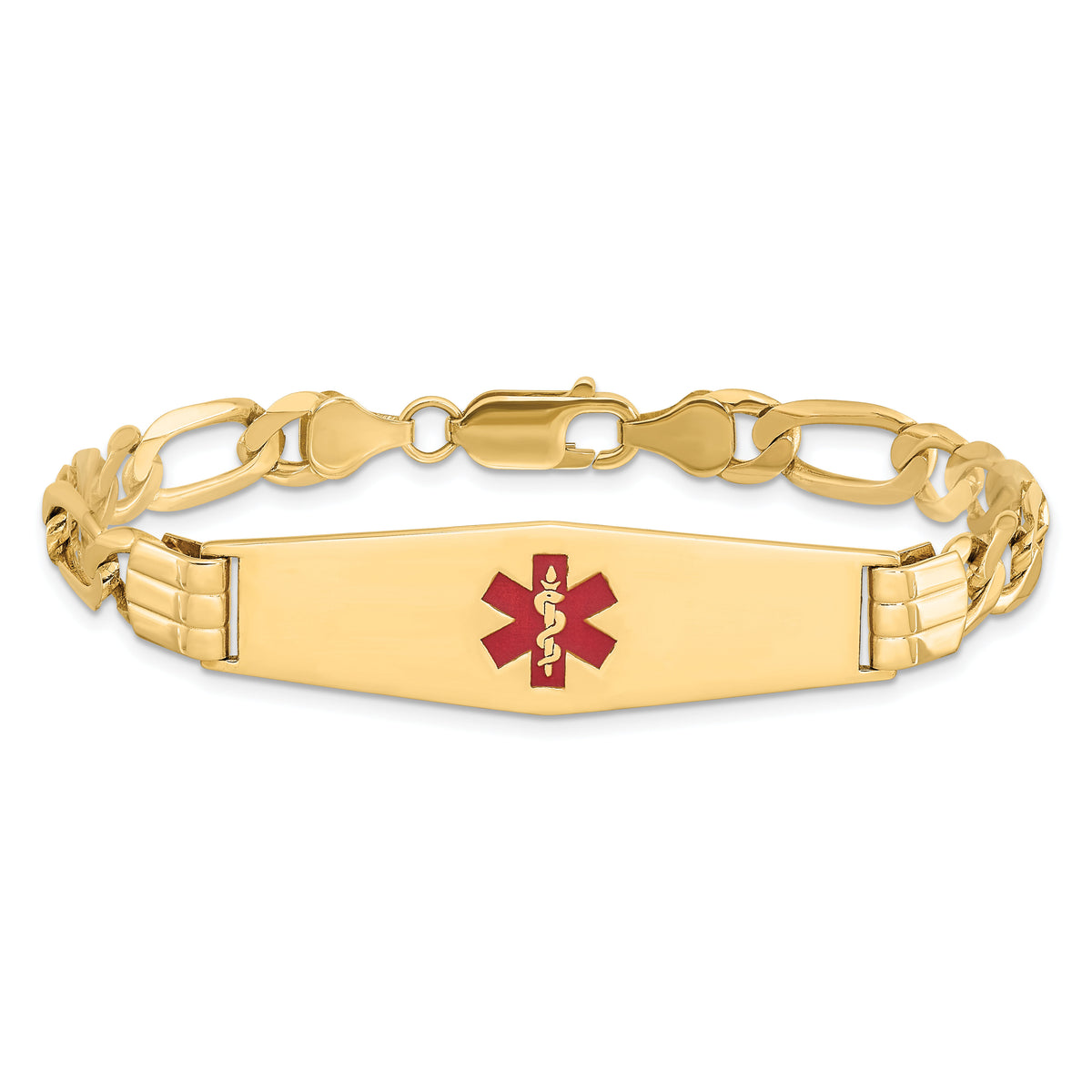 14K Medical Soft Diamond Shape Red Enamel Flat Figaro Link ID Bracelet-XM580CC-8