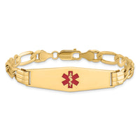 14K Medical Soft Diamond Shape Red Enamel Flat Figaro Link ID Bracelet-XM580CC-8
