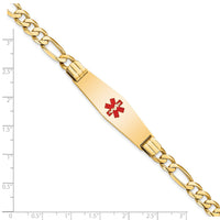 14K Medical Soft Diamond Shape Red Enamel Flat Figaro Link ID Bracelet-XM580CC-8