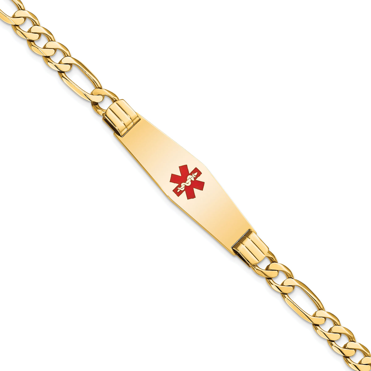 14K Medical Soft Diamond Shape Red Enamel Flat Figaro Link ID Bracelet-XM580CC-7