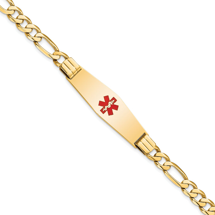 14K Medical Soft Diamond Shape Red Enamel Flat Figaro Link ID Bracelet-XM580CC-7